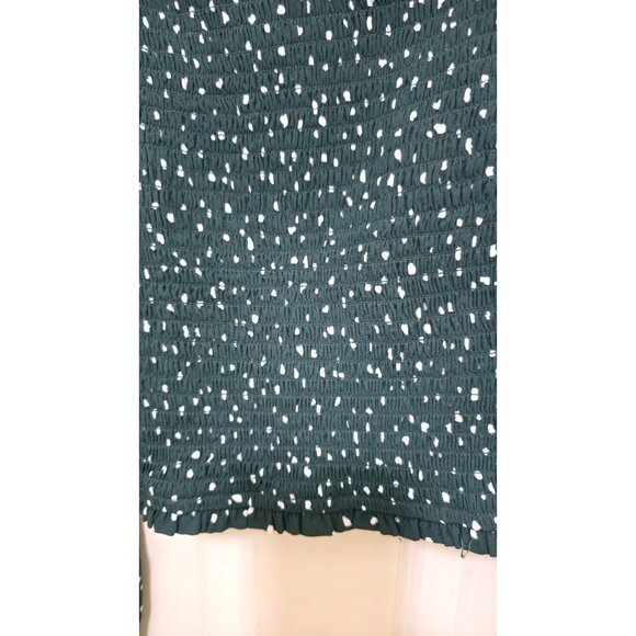 Abercrombie & Fitch Green Polka Dot Smocked Off-Shoulder Blouse With Long Sleeve - Picture 4 of 7